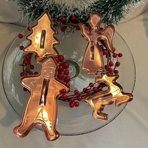 Christmas copper plated Cookie Cutters Set🌲 reindeer, Gingerbread Man,Angel euc